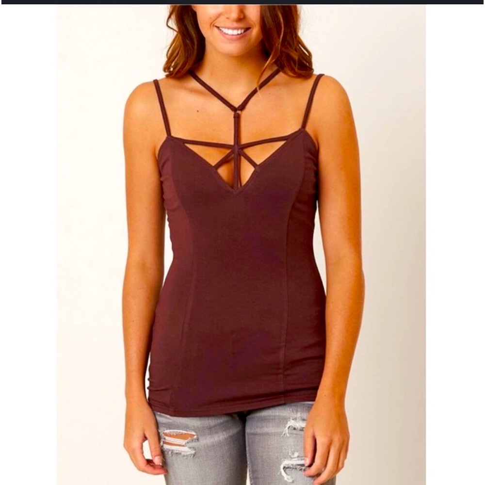 BKE red Buckle Strappy Tank Top in Burgundy Red Size small EUC